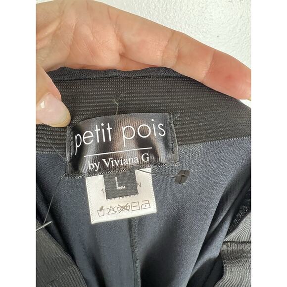 NEW Petit Pois by Viviana G Black Button Pants Size L Palazzo Sailor Wide Mesh - Picture 7 of 11